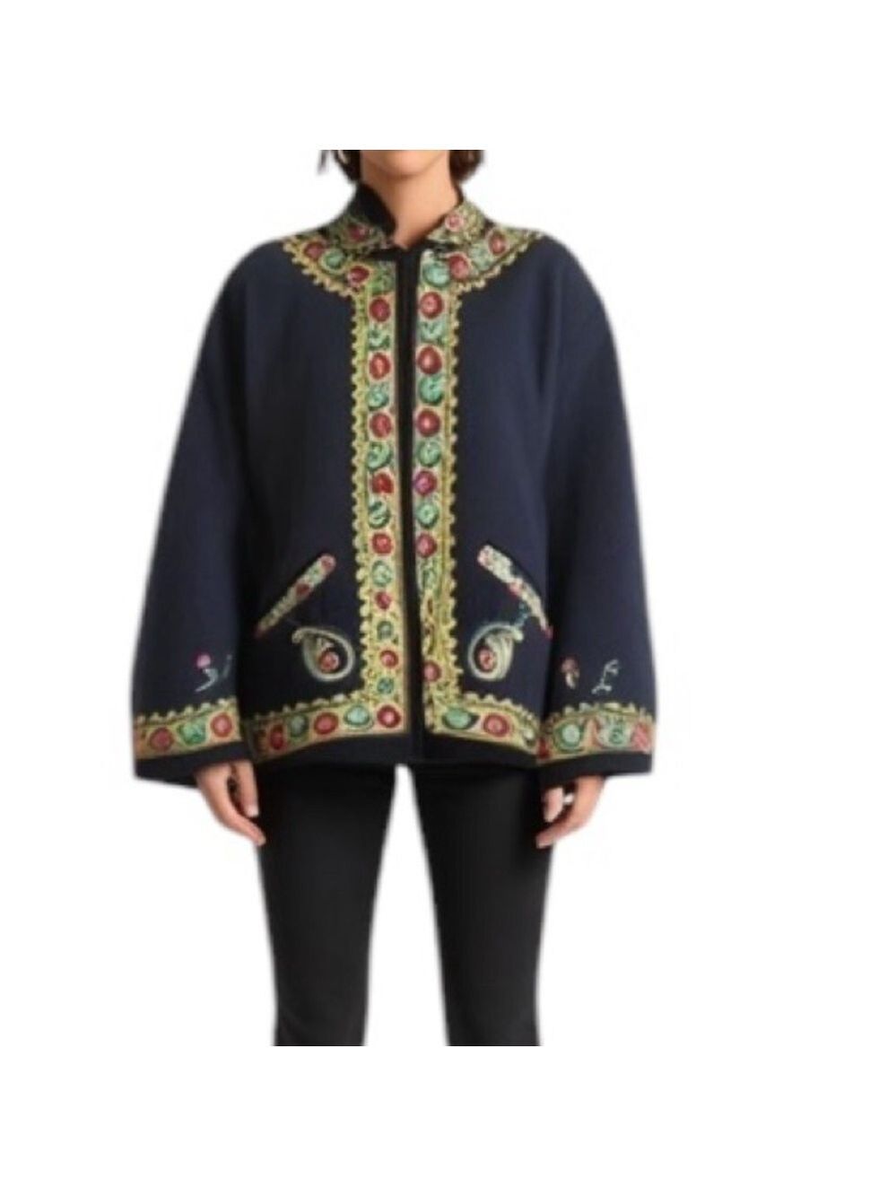 Vintage Passports Boho Wool Embroidered Coat Size M